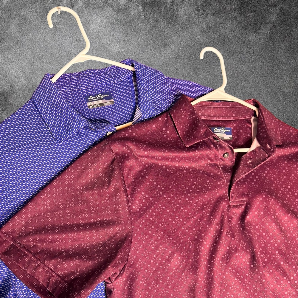 Ben Hogan Performance Mens Medium Golf Polo Shirt Lot Blue Burgundy Athletic